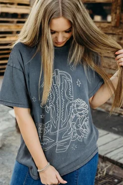 Sale Dear-Lover Western Cowboy Boots Graphic Tee High-rise