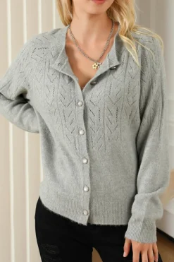 Clearance Dear-Lover Hollow Out Buttoned Knit Cardigan Green