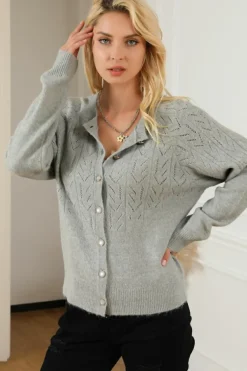 Clearance Dear-Lover Hollow Out Buttoned Knit Cardigan Green