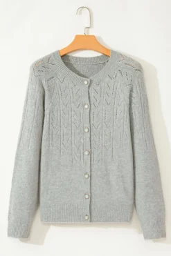 Clearance Dear-Lover Hollow Out Buttoned Knit Cardigan Green