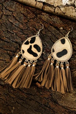 Fashion Dear-Lover Boho Leopard Print Tasseled Hook Earrings honey gold