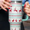 Fashion Dear-Lover Christmas Print Handled Stainless Steel Tumblers 40oz Iceland Blue