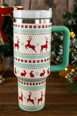 Fashion Dear-Lover Christmas Print Handled Stainless Steel Tumblers 40oz Iceland Blue