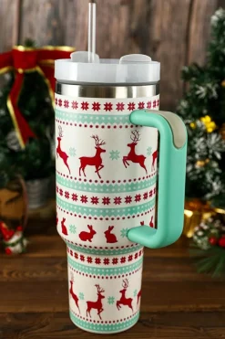 Fashion Dear-Lover Christmas Print Handled Stainless Steel Tumblers 40oz Iceland Blue
