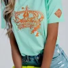 Hot Dear-Lover Crown Graphic Crew Neck T Shirt Iceland Blue