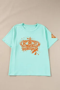Hot Dear-Lover Crown Graphic Crew Neck T Shirt Iceland Blue