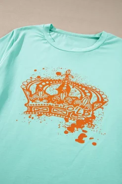 Hot Dear-Lover Crown Graphic Crew Neck T Shirt Iceland Blue
