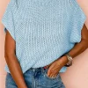 Best Dear-Lover High Neck Bat Short Sleeve Sweater Iceland Blue