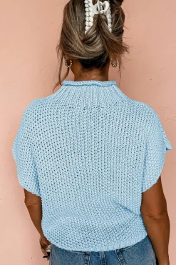 Best Dear-Lover High Neck Bat Short Sleeve Sweater Iceland Blue
