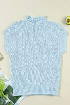 Best Dear-Lover High Neck Bat Short Sleeve Sweater Iceland Blue