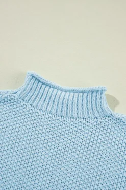 Best Dear-Lover High Neck Bat Short Sleeve Sweater Iceland Blue