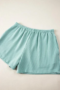 Best Dear-Lover Ribbed Textured Knit Loose Fit Tee and Shorts Set Iceland Blue