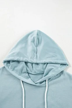 Clearance Dear-Lover Solid Ruffled Hem Loose Fit Tunic Hoodie Iceland Blue