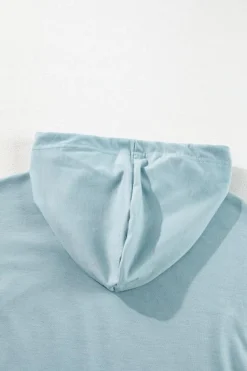 Clearance Dear-Lover Solid Ruffled Hem Loose Fit Tunic Hoodie Iceland Blue