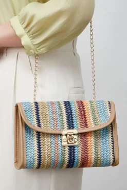 Fashion Dear-Lover Striped Crochet Flapped Single Shoulder Bag Iceland Blue