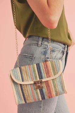Fashion Dear-Lover Striped Crochet Flapped Single Shoulder Bag Iceland Blue