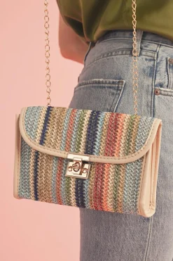 Fashion Dear-Lover Striped Crochet Flapped Single Shoulder Bag Iceland Blue