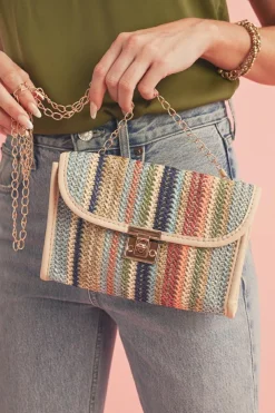 Fashion Dear-Lover Striped Crochet Flapped Single Shoulder Bag Iceland Blue