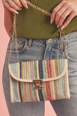 Fashion Dear-Lover Striped Crochet Flapped Single Shoulder Bag Iceland Blue