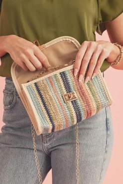 Fashion Dear-Lover Striped Crochet Flapped Single Shoulder Bag Iceland Blue