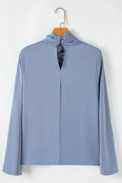 Discount Dear-Lover Asymmetric Pleated Turtleneck Bell Sleeve Blouse Ivy