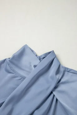 Discount Dear-Lover Asymmetric Pleated Turtleneck Bell Sleeve Blouse Ivy