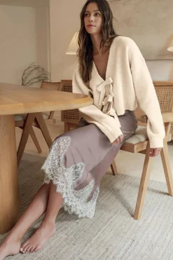 Sale Dear-Lover Bowknot Front Loose V Neck Knitted Cardigan Jet Stream