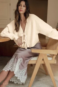 Sale Dear-Lover Bowknot Front Loose V Neck Knitted Cardigan Jet Stream