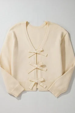 Sale Dear-Lover Bowknot Front Loose V Neck Knitted Cardigan Jet Stream