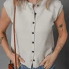 Best Dear-Lover Button Up O Neck Sweater Vest Jet Stream