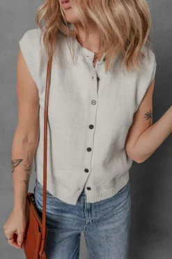 Best Dear-Lover Button Up O Neck Sweater Vest Jet Stream