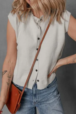 Best Dear-Lover Button Up O Neck Sweater Vest Jet Stream
