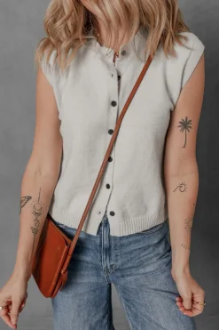 Best Dear-Lover Button Up O Neck Sweater Vest Jet Stream