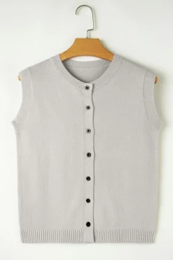Best Dear-Lover Button Up O Neck Sweater Vest Jet Stream