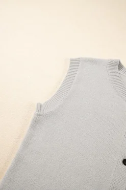 Best Dear-Lover Button Up O Neck Sweater Vest Jet Stream