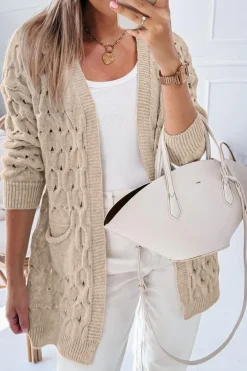 Best Dear-Lover Cable Knit Eyelet Side Pockets Baggy Cardigan Jet Stream