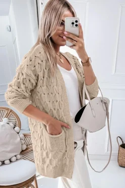 Best Dear-Lover Cable Knit Eyelet Side Pockets Baggy Cardigan Jet Stream