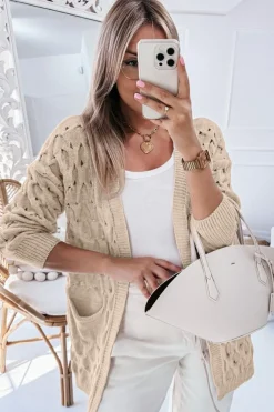 Best Dear-Lover Cable Knit Eyelet Side Pockets Baggy Cardigan Jet Stream