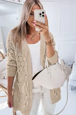 Best Dear-Lover Cable Knit Eyelet Side Pockets Baggy Cardigan Jet Stream