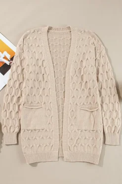Best Dear-Lover Cable Knit Eyelet Side Pockets Baggy Cardigan Jet Stream