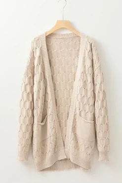 Best Dear-Lover Cable Knit Eyelet Side Pockets Baggy Cardigan Jet Stream