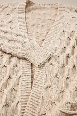 Best Dear-Lover Cable Knit Eyelet Side Pockets Baggy Cardigan Jet Stream