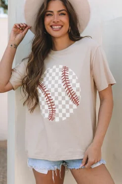 Best Dear-Lover Checkered Baseball Graphic Tee Jet Stream