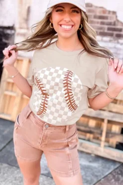Best Dear-Lover Checkered Baseball Graphic Tee Jet Stream
