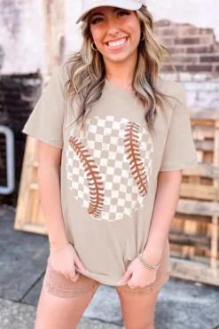 Best Dear-Lover Checkered Baseball Graphic Tee Jet Stream