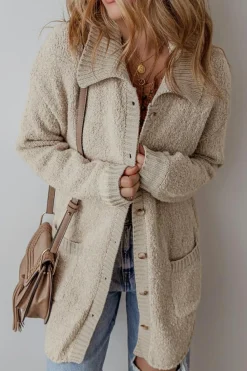 Sale Dear-Lover Collared Drop Shoulder Button Up Cardigan with Pocket Jet Stream