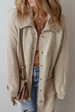 Sale Dear-Lover Collared Drop Shoulder Button Up Cardigan with Pocket Jet Stream