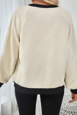 Outlet Dear-Lover Color Block Edge Raglan Sleeve Crew Neck Textured Top Jet Stream