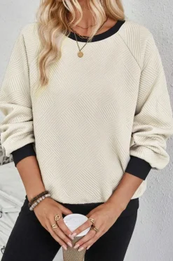 Outlet Dear-Lover Color Block Edge Raglan Sleeve Crew Neck Textured Top Jet Stream