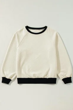 Outlet Dear-Lover Color Block Edge Raglan Sleeve Crew Neck Textured Top Jet Stream